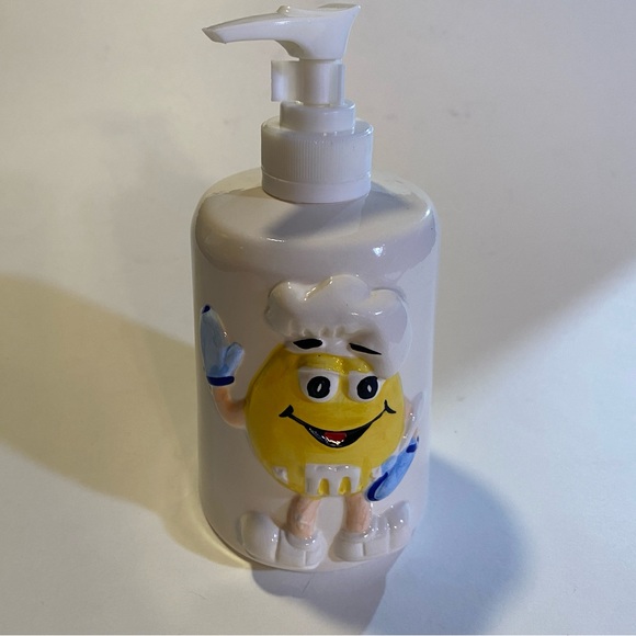 Yellow M&Ms brand soap dispenser NWT 6” high, cap is press on, fits snug ceramic - Picture 1 of 5